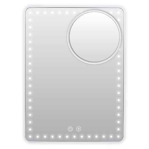 Floxite LED Lighted Tablet Mirror with 15X Magnification, Ultra Bright Lighting, USB-C Charging, Tabletop Stand