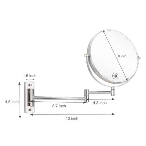 Cerdeco 8 Inch 10X Double Sided Makeup Wall Mount Mirror with Nickel Plated Finished 360¡Æ Swivel Extendable Cosmetic Shaving Magnification Mirror