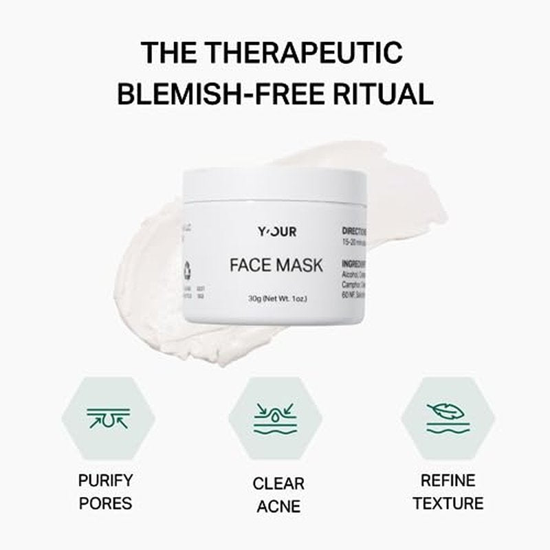 Y¡¯OUR Purifying Detox Face Mask: Blackhead, Whitehead & Pore Remover; Anti-Acne & Pimple Care; Cleansing & Exfoliating for Hydrating & Glowing Skin; With Salicylic Acid & Bentonite Clay. Made in USA