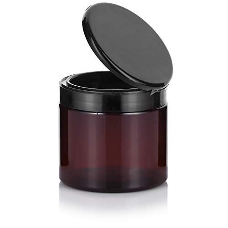 (12 Pack) 16 oz Amber PET Plastic Refillable Jar with Black Flip Top Cap