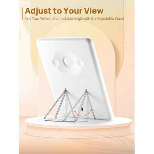 OMIRO Makeup Mirror for Desk, 10 x 7 inches Table Mirror with Adjustable Stand and Hanging Hole for Shaving and Travelling, White