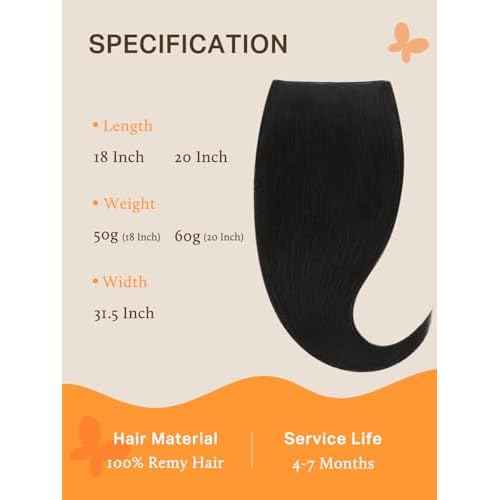 DOORES Genius Seamless Weft Hair Extensions Tape in, Natural Black 20 Inch 60g, Invisible Wide Tape Extensions Silky Remy Hair, Natural Looking Quick Wear
