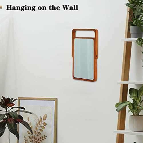 DEAYOU 2 Pack Vanity Mirror with Wood Stand, 360 Degree Rotation Makeup Mirror, 10" Rectangle Standing Swivel Cosmetic Mirror, Portable Wood Tabletop Mirror for Hanging, High-Definition, Pine