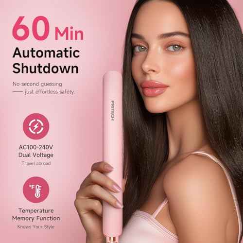 Flat Iron Hair Straightener 1 Inch Titanium - Fast Heating Pink Hair Straightener£¬ Negative Ions Flat Iron 12 Temp (230¡ÆF-450¡ÆF), Auto Shut Off, Temp Memory & Dual Voltage for Smooth Silky Hair