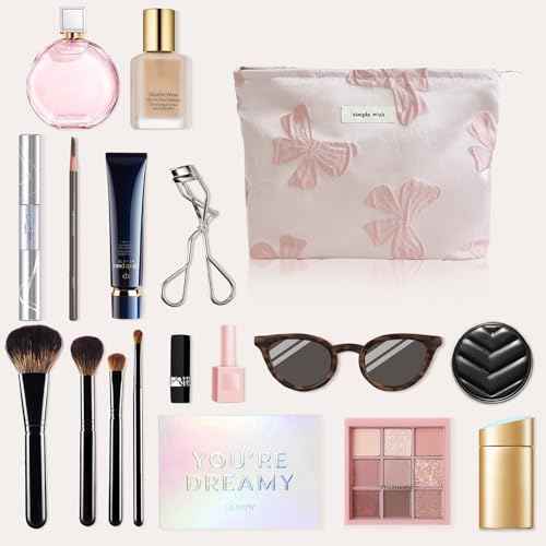 Wudygirl Makeup Bag for Women Large Capacity Cosmetic Bag with Zipper Cute Pink Bow Travel Pouch & Handbag Suitcase Makeup Organizer Aesthetic (Big Pink Bow)