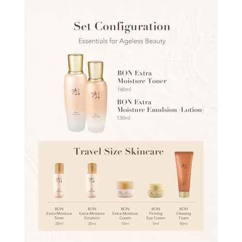 Sooryehan Bon Extra Moisture Korean Skin Care Gift Set (13.01 Fl Oz) - Luxury Premium High-end by LG Beauty. Hydrating Toner, Emulsion Lotion, Cleansing Foam, Eye Cream.