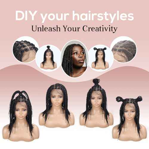 Senegal Twist Wigs, 12 "360¡Æ HD Full Single-layer Lace Two Braid Wigs for Black Women Square Knotless 2 Braid Wig with Baby Hair Handmade Synthetic Hair Blended Lace Front Wig (Natural Black)