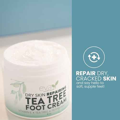 Eva Naturals Tea Tree Foot Cream ? Moisturising Foot Lotion & Balm for Dry, Cracked Heels & Feet with Peppermint, Menthol, Spearmint, Aloe, Sunflower Oil & Geranium ? Cream for Men & Women, 4 Fl Oz