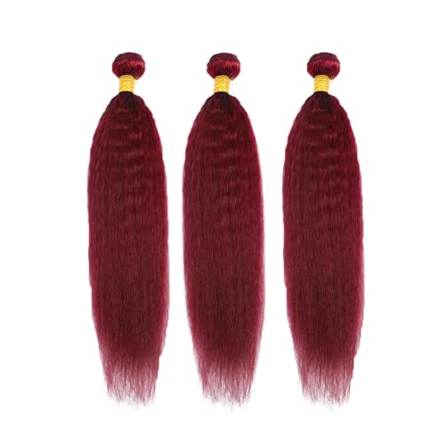 24 24 24 inch Burgundy Human Hair Bundles Red Kinky Straight Bundle 99J Human Hair Bundles Burgundy Yaki Bundle