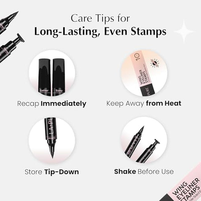 LA PURE Waterproof Liquid Eyeliner - Winged Cat Eye Stamp Tool | Smudge-Proof Black 10mm Pen