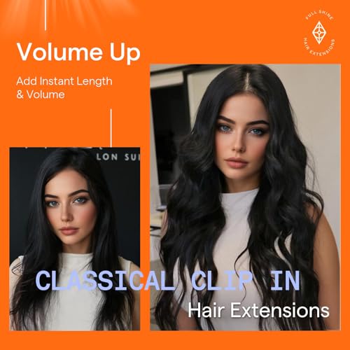 Full Shine Black Clip in Hair Extensions for Short Hair 10 Inch Clip in Extensions Real Human Hair Black Hair Extensions Clip ins Straight Invisible 7 Pcs 95 G