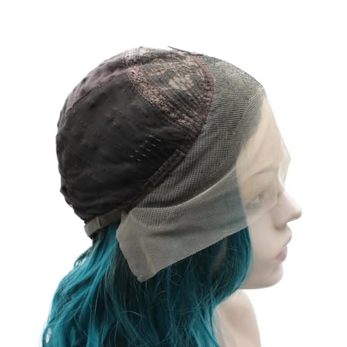 MX angel Long Wavy Ombre Blue Wig Half Hand Tied Synthetic Lace Front Wig Fiber Hair Costume Party Wig