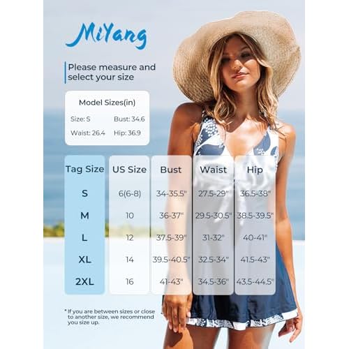 MiYang Women's One Piece High Waist Printing Swim Dress Padded Swimwear