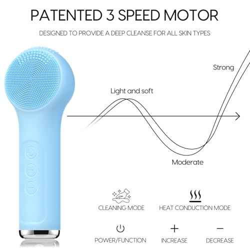 Silicone Facial Cleansing Brush, Portable Electric Face Scrubber with Heat and Vibration, 3 Modes Adjustable, Waterproof IPX6, USB-C Rechargeable, Deep Cleansing, Exfoliating and Massage