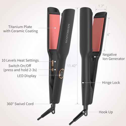 Flat Iron Hair Straightener ? 1.7¡±Wide Ceramic Plate with Negative Ionic Technology, Digital Temp Control & Dual Voltage for Curly/Thick/Coily Hair