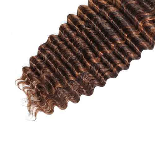 30 32 34 Inch Highligjt Deep Wave Bundles Brown Human Hair Bundles 2 Tone Dark Brown and Honey Blonde Bundles Human Hair Weave 8A Brazilian Virgin P4/30 Bundles Human Hair Extensions