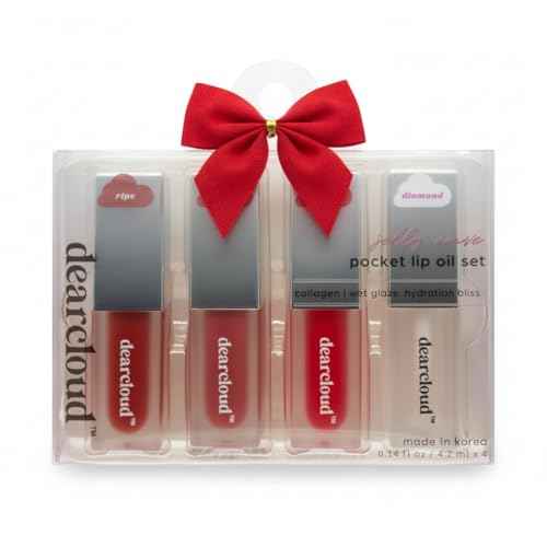 dearcloud Jelly Wave Pocket Lip Oil Set (.12 fl oz) ? Lip Gloss for Women with Collagen ? Korean Skincare Essential Lip Oil for Women (Set of 4)