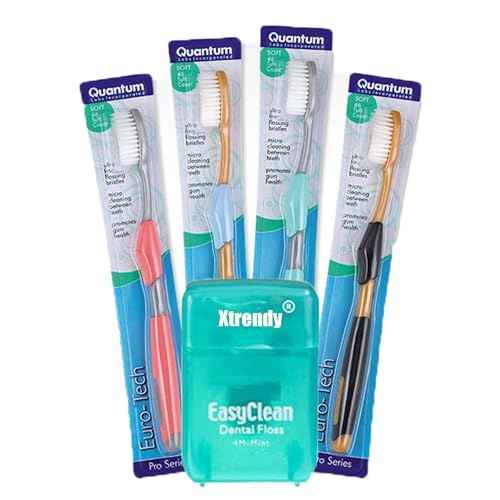 Euro-Tech Extra Soft Toothbrush, Soft Ultra Fine Feathered Bristles Toothbrush with Soft Slim Handle Grip and Thumb Rest for Adults, 16 Pack Bonus Floss