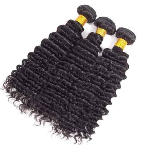 Raw Loose Deep Wave Bundles Human Hair Natural Black Color Brazilian Unprocessed Virgin Hair 18 20 22 Inch Deep Wave Human Hair Bundles