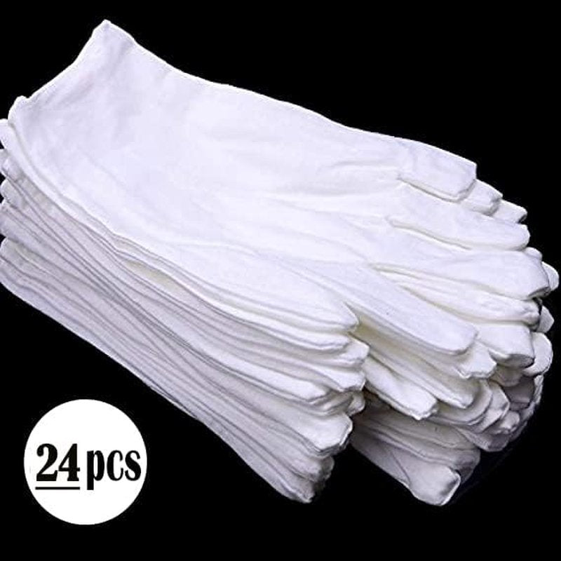 Regine Switzerland 24 Pcs White Cotton Gloves - Moisturizing Hand Spa & Eczema Relief, Stretchable Fit