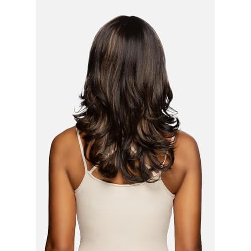 Vivica A. Fox BRIE-V, Futura Synthetic Heat Resistant Fiber, Pure Comfort Cap, Straight Top Style with Layered Loose Curl Flip Full Wig (P4/27/30)