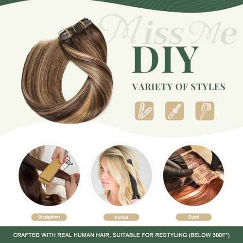 Missme Clip In Hair Extensions Real Human Hair,16in 110g 7pcs Balayage Chocolate Brown To Caramel Blonde Invisible Straight Seamless Clip Ins Hair Extensions For Women