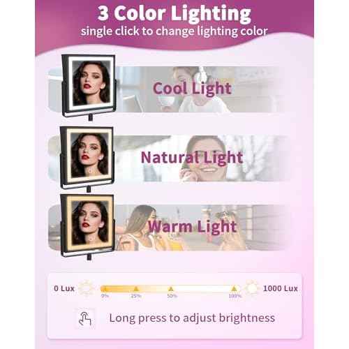 Rechargeable Wall Mounted Makeup Mirror with Lights, 4000mAh Double Sided 1X/10X Magnifying Vanity Mirror with 3 Color Lights, Touch Dimmable, 360¡Æ Extension Foldable Arm (Matte Black)