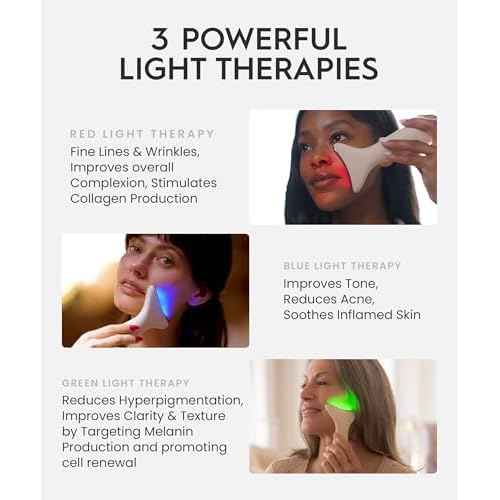 REVO Genie | 3-in-1 Face & Neck Beauty Massager with Heat, 3 Light Therapies, Smart Vibration | Red Light, Blue Light, Green Light Therapy for Wrinkles, Hyperpigmentation, Acne & More - Beige