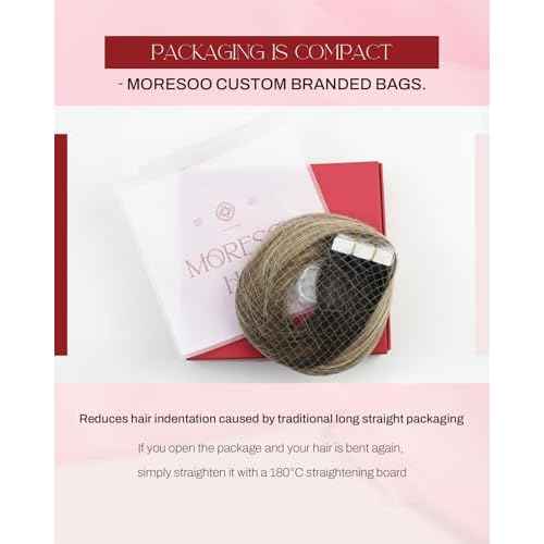 Moresoo Tape in Hair Extensions Human Hair Brown Real Hair Tape in Extensions Dark Brown with Caramel Blonde Human Hair Glue in Human Hair Extensions Fashion Seamless 22 Inch 20Pcs/50g #P4/27