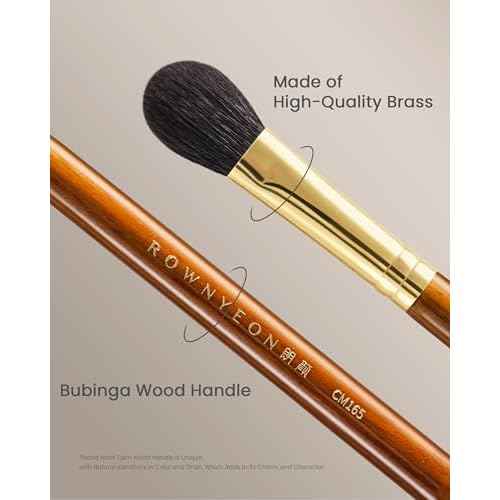 Desert Oak Series Highlighter & Setting Brush - Grade-A Fine LambsGoat Hair for Airbrushed Finish, Multi-Use for Cheeks/Nose/Under-Eyes, Ebana Handle & Brass Ferrule (CM 165)