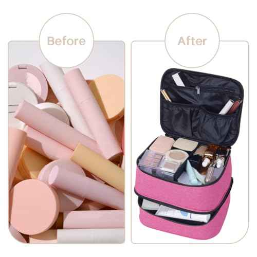 Double Layer Makeup Bag Portable Large Cosmetic Case Organizer with Adjustable Dividers Storage Travel Bag for Accessories Brushes Conditioner and Skin Care Products (Wine)
