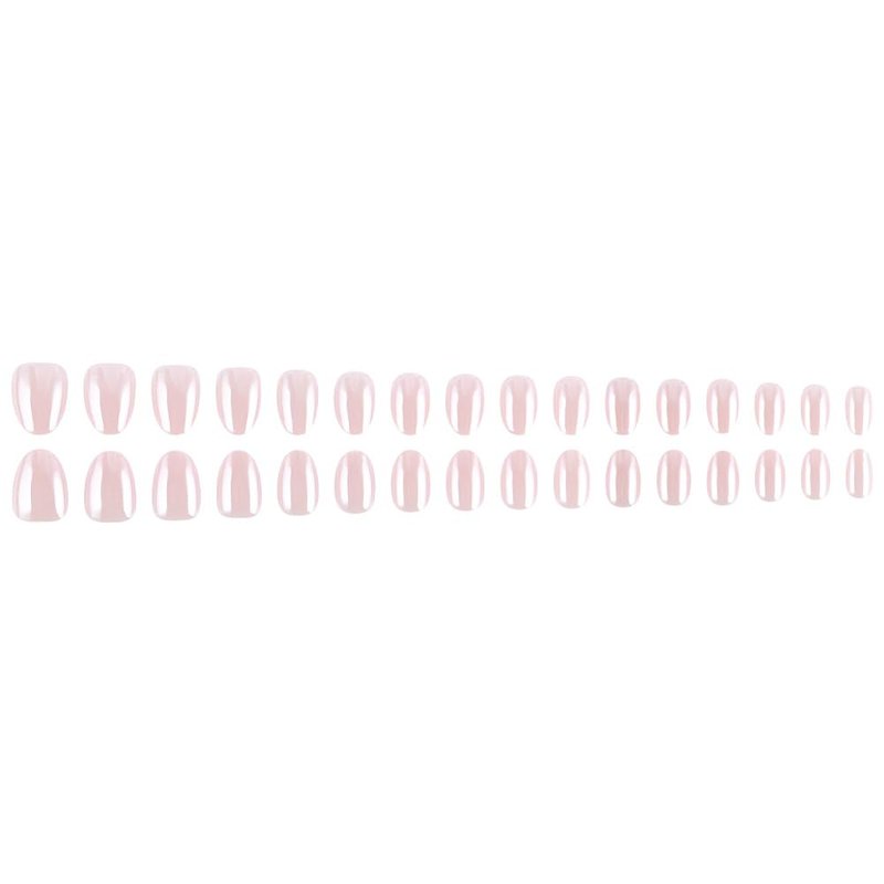 32Pcs Short Almond Press-On Nails - Glossy Nude Pink Acrylic Full Cover | Easy Application