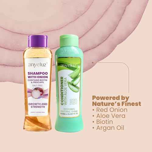 ANYELUZ Onion Shampoo and Aloe Conditioner Set, Strength and Hydration for your Hair, With Onion Extract, Biotin and Argan Oil, Cleanses Deeply and Provides Hydration