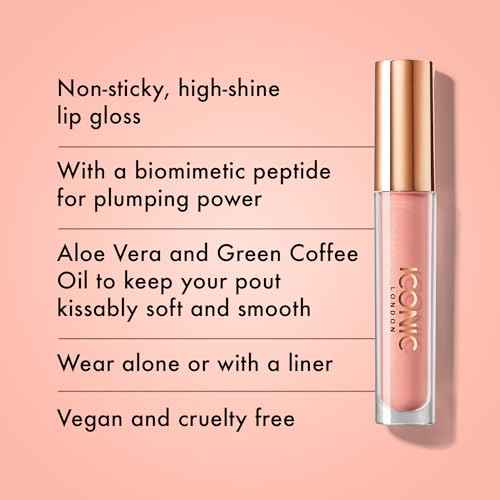 ICONIC LONDON Lip Pumping Gloss | High-Shine, Non Sticky, Lip Gloss infused with Biomimetic Peptide for Voluminous Looking Lips, Cruelty Free, Vegan Makeup, 0.16 Fl oz