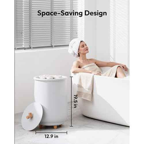 EUHOMY Towel Heating Bucket, 20L Large Towel Heating Bucket for Spa, Automatic Shutdown, Adjustable Temperature and Timing, Quick and Even Heating, Hot Towel Heating Bucket with Fragrance Tray, White