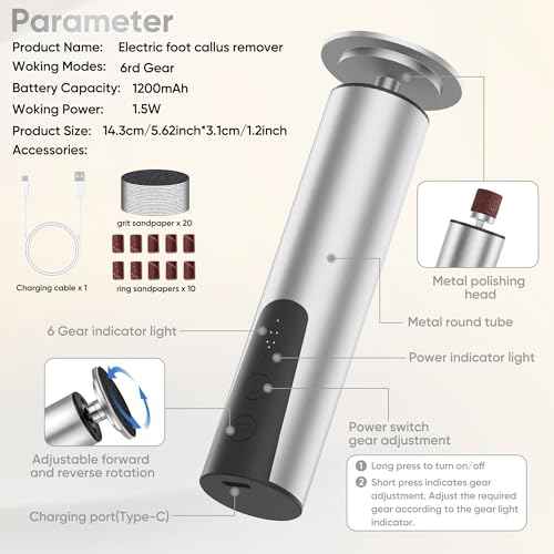 Electric Foot Callus Remover (6 Speed Adjustable), 2 in 1 Electric Foot File Nail Grinder, Rechargeable Foot Sander Pedicure Tools for Feet Dead Skin with Sandpaper Disk and Nail Drill Bits, Silver