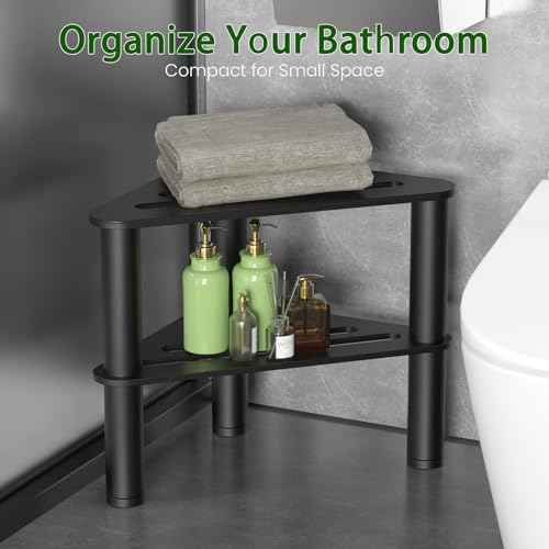 Metal Shower Stool for Shaving Legs, Corner Shower Foot Rest Bench Seat for Inside Shower, Spa Foot Step, Waterproof Small Step for Bathroom (Black)