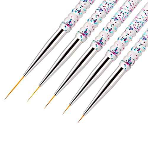 Nail Dotting Tools 10 Pcs Kit - 5 pcs Double-end Nail Dotting tools and 5 Pcs Nail Art Liner Painting Brushes