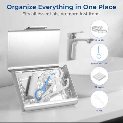 Aluminum Retainer Case for Invisalign Aligners, Partial Mouth Guard Case Denture Retainer Container Case Holder with Vent Holes, Slim Orthodontic Aligner Case for Traveling-1 Pack