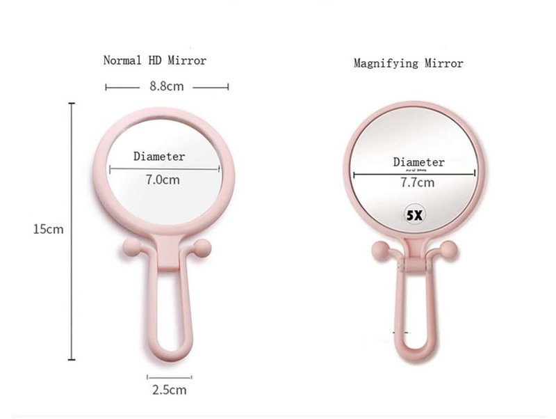 Stianiiie 1X/5X Handheld Mirror, Tabletop Mount, Modern Personal Compact Travel Mirror, Silver Frameless, 5.7"L x 3.5"W