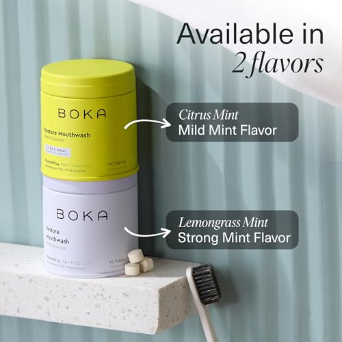 Boka Travel Size Mouthwash Tablets - Hydroxyapatite, Fluoride Free & Alcohol Free - Chewable Tablets to Freshen Breath, Kill Odor Quickly & Helps Remineralize Teeth - (Pack of 2, 90 Pcs, Mint)