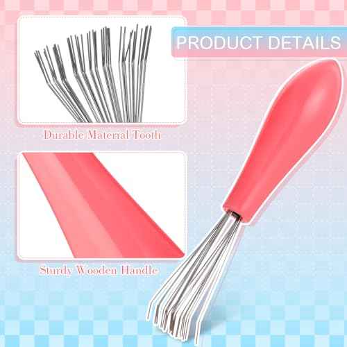 Boao 2 Pieces Hair Brush Cleaning Tool Comb Set Mini Hair Brush Dirt Remover with Metal Wire Rake for Removing Hair Dust Home and Salon Use(Pink and Green)