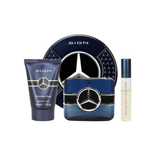 Mercedes Benz Sign Giftset - Mens Cologne Set - Shower Gel Body Wash and Perfume for Men - Cologne for Men - Violet, Patchouli Fragrances - 3 Pc