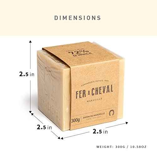 Fer ? Cheval Savon de Marseille Vegetal Soap Cube 300 g/10.58 oz (2 Pack) ? Traditional French Soap, Palm Oil Free, Mild Daily Cleansing, Artisan-Made in Marseille, France