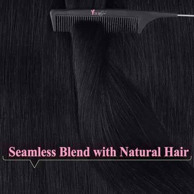 YoungSee 28 Inch Tape in Hair Extensions Human Hair Black Tape in Extensions Real Human Hair Tape-in Hair Extension Black Girl Glue in Hair Extension for Long Hair 50g 20pcs