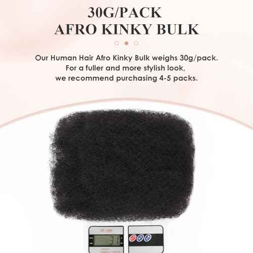 Teresa Afro Kinkys Bulk Human Hair For Twists, Afro Kinky-Curly Human Hair Bulk For Dreadlocks Extensions,Bulk Human Braiding Hair Afro Kinky Twist Extensions Natural And Soft (22 Inch, 30g/Pack)