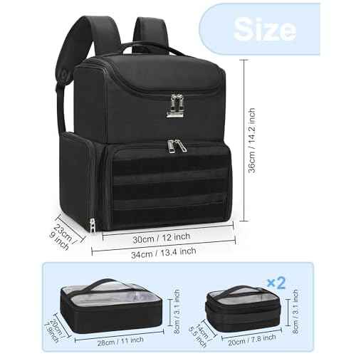 Relavel Makeup Backpack Large Makeup Bag with 3 Clear Set Bags, Dual Layer Professional Cosmetic Organizer Travel Train Case Makeup Artist Kit with Adjustable Dividers & Easy to Clean Lining, Black