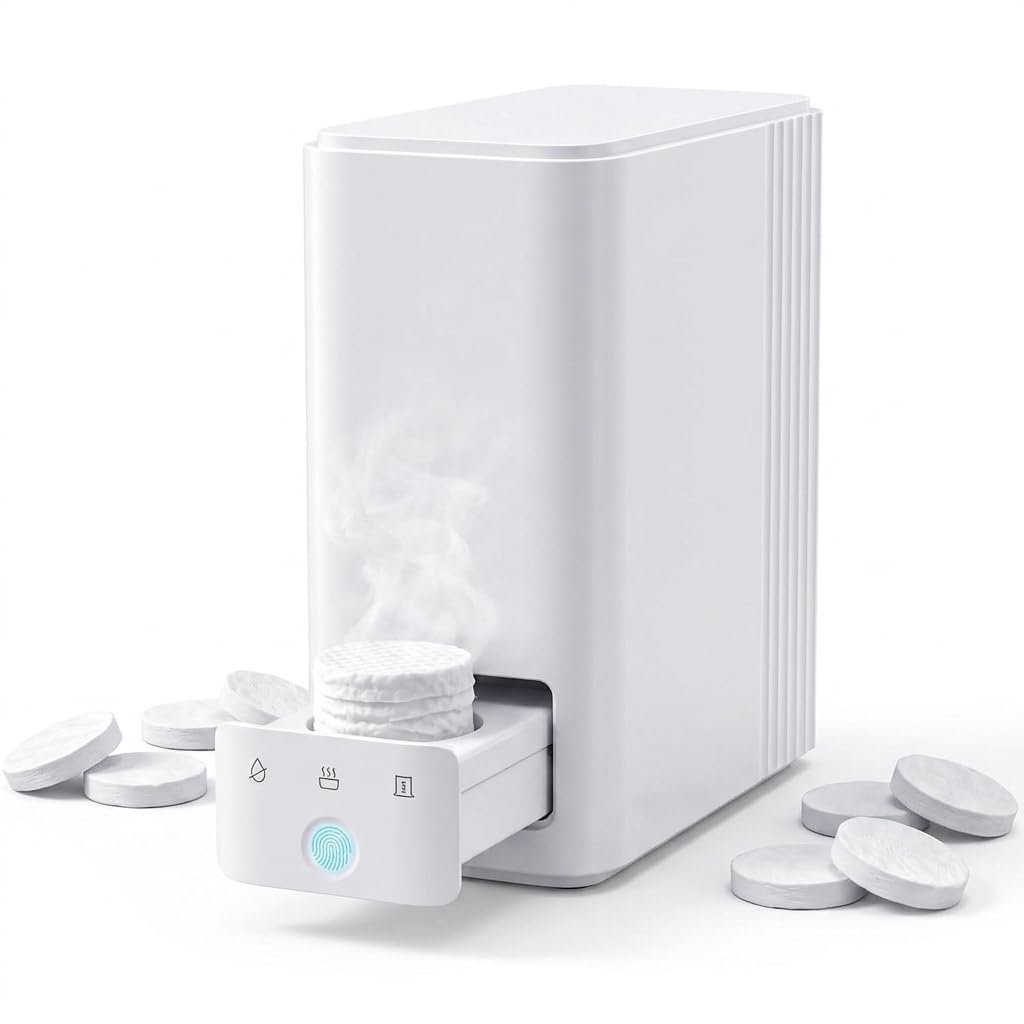 Villegloire Hot Towel Dispenser, 5s Instant Heating Automatic Facial Towel Warmer (131°F), Jam-Free Compressed Towel Machine for Skincare, Sensitive Skin & Baby Care, with 20 Compressed Towels