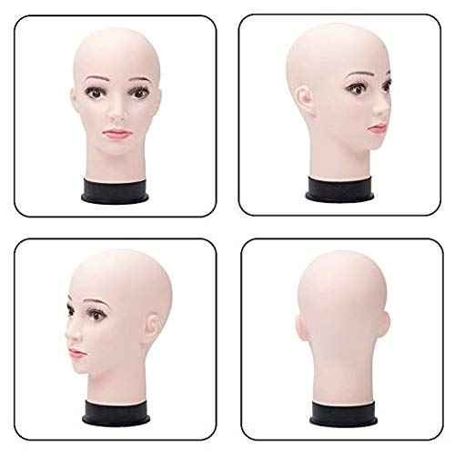 BHD BEAUTY Bald Mannequin Head Beige Female Professional Cosmetology for Wig Making, Display wigs, eyeglasses, hairs with T pins 21''