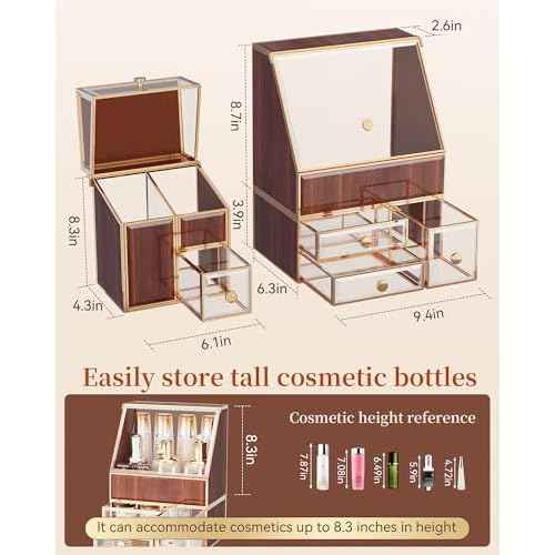 Glass Makeup Storage for Vanity and Bathroom Countertop ? Large Cosmetic Display Case and Skincare Storage Solution